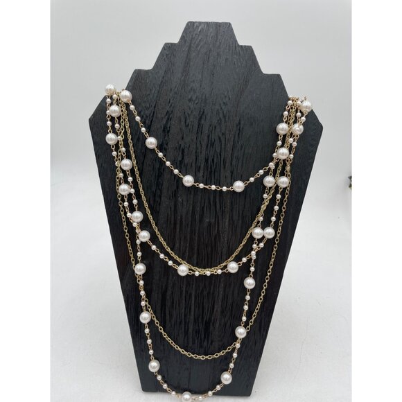 Layered Faux Pearl & Gold Chain Necklace For Women - Picture 4 of 4